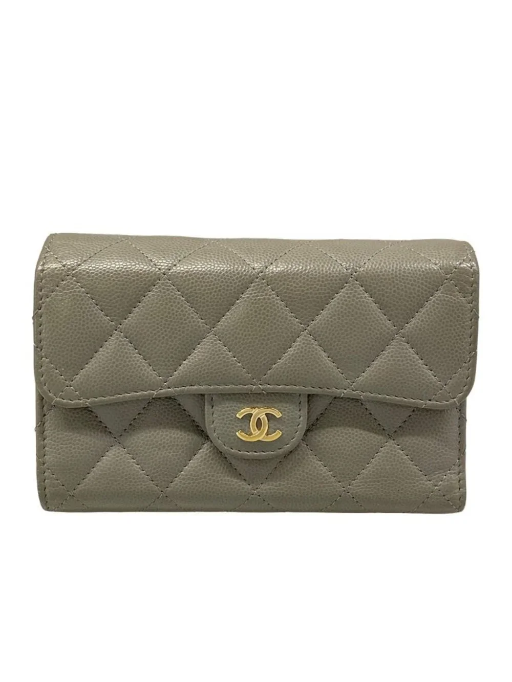 Chanel Trifold Wallet Quilted Gray Gold